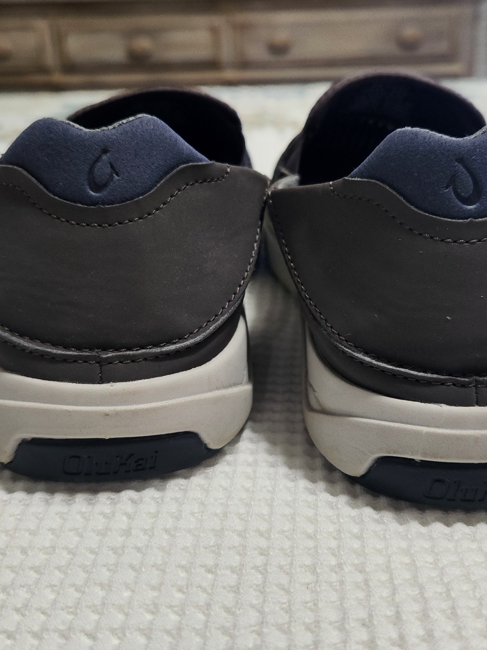 OluKai Gray Mesh Slip-On Loafers with White Sole and Gray Trim. Olukai LAE'AHI - Picture 2 of 6